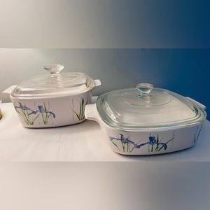 2 VTG Corelle Shadow Iris Casserole Dish W/Lids